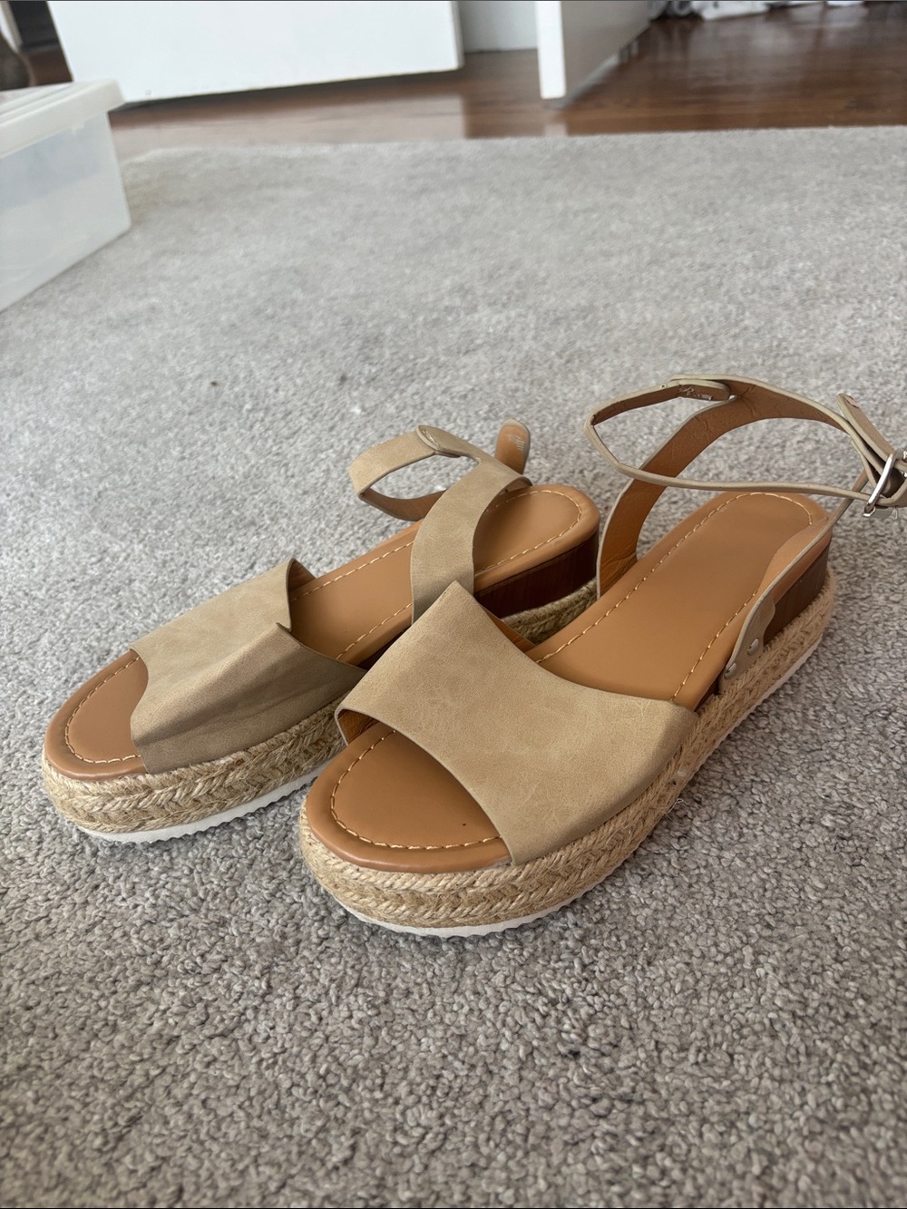 Womens Tan Espadrille Platform Sandals with Ankle Strap